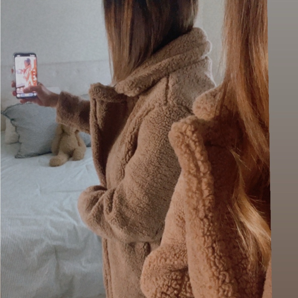 Plush Teddy Coat in Light Brown